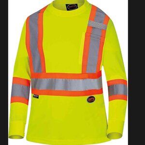 Long Sleeve Rib Crew Neck Hi-Vis Safety T-Shirt Suitable for Women